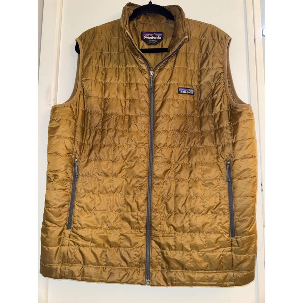 Patagonia Nano Puff Vest Mens Large Golden Brown Quilted Puffer Full Zip Jacket